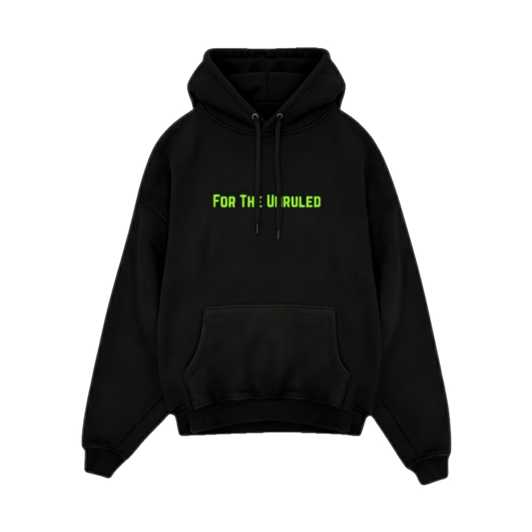 UNRULED OG HOODIE 01 — BLACK / NEON GREEN