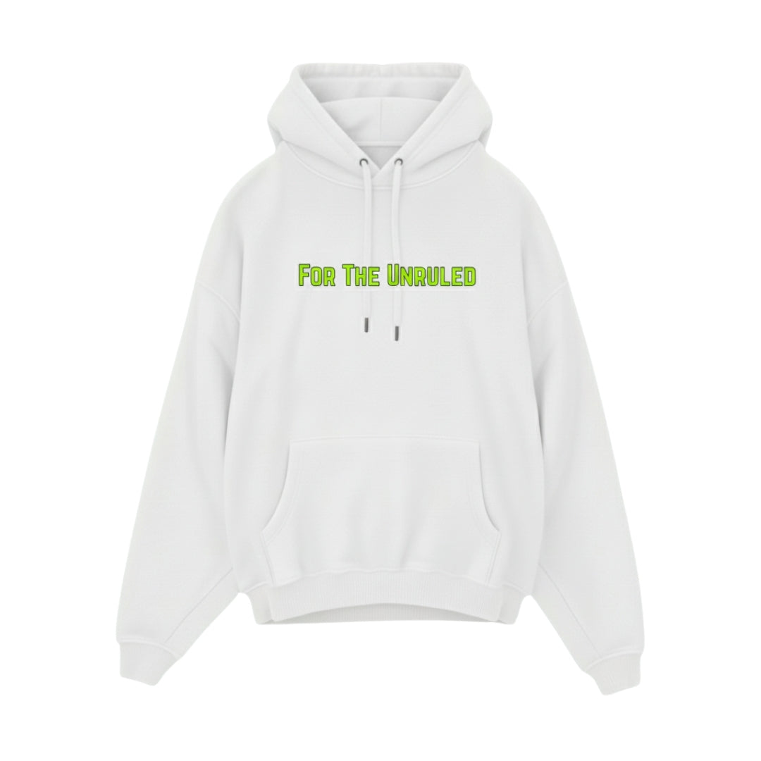 UNRULED OG HOODIE 01 — WHITE / NEON GREEN