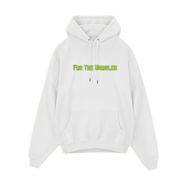 UNRULED OG HOODIE 01 — WHITE / NEON GREEN