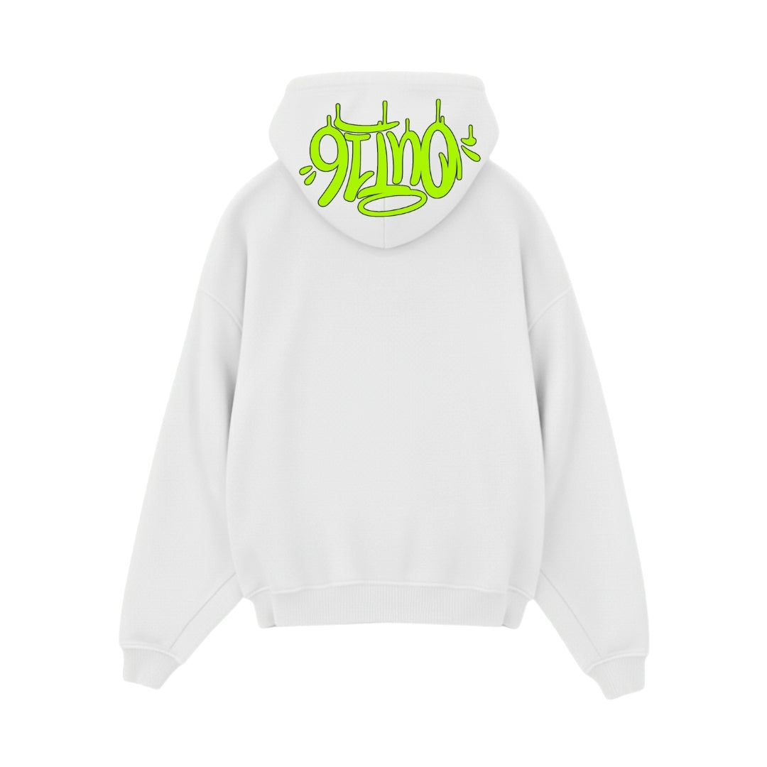 UNRULED OG HOODIE 01 — WHITE / NEON GREEN